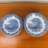 4 Churchill English ironstone soup plates, blue