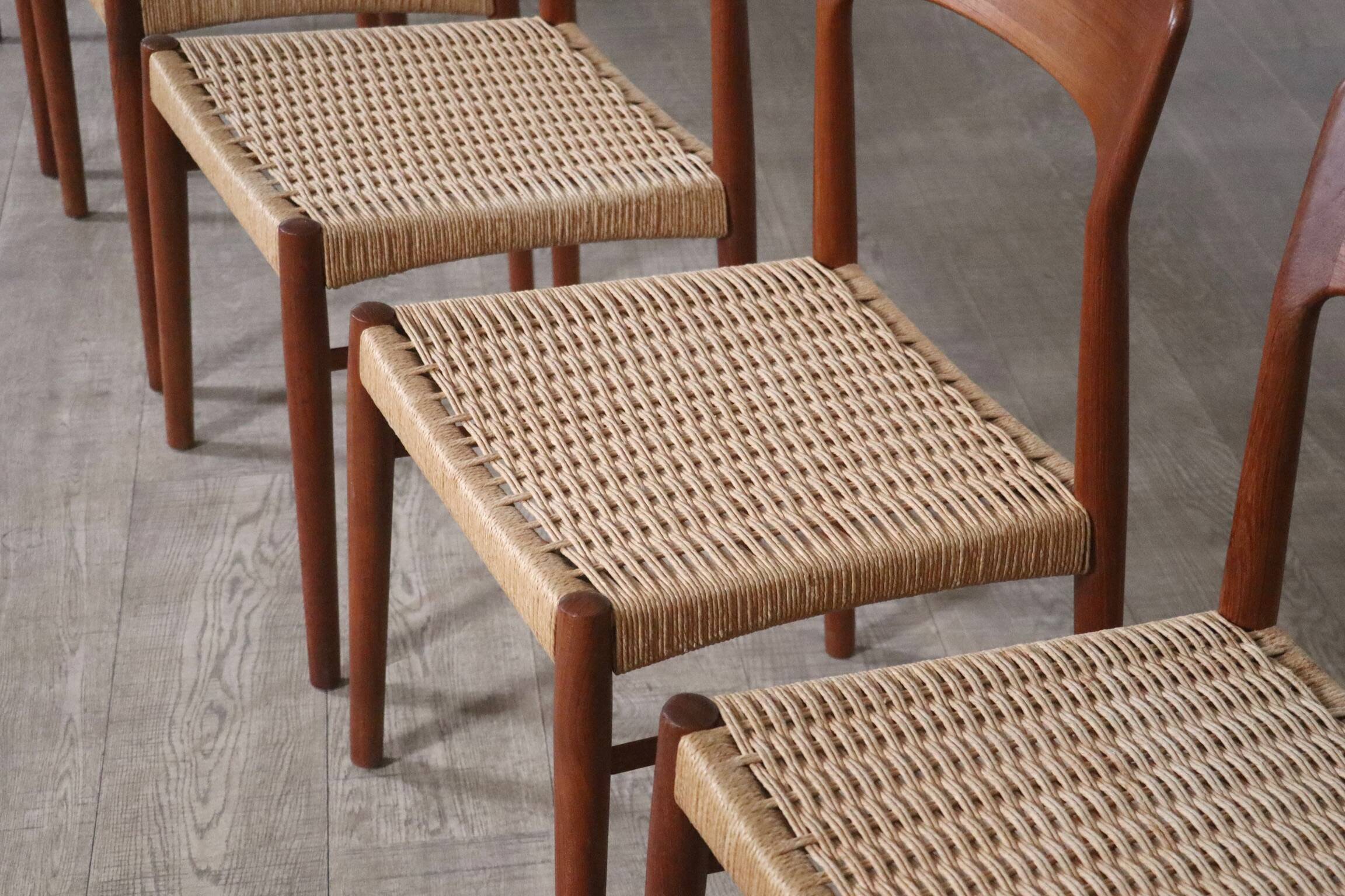 Kai Kristiansen Dining Chairs In Teak And Papercord For KS Mobler, Denmark 1960s, Set Of 6