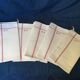 5 old tea towels, red monogram, vintage kitchen