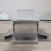 Square Coffee Table In Steel And Glass, Italy 1970s