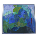 ‘Conversation in the rain’ Abstract Oil on Canvas Large Painting 1990s