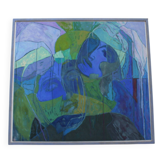 ‘Conversation in the rain’ Abstract Oil on Canvas Large Painting 1990s