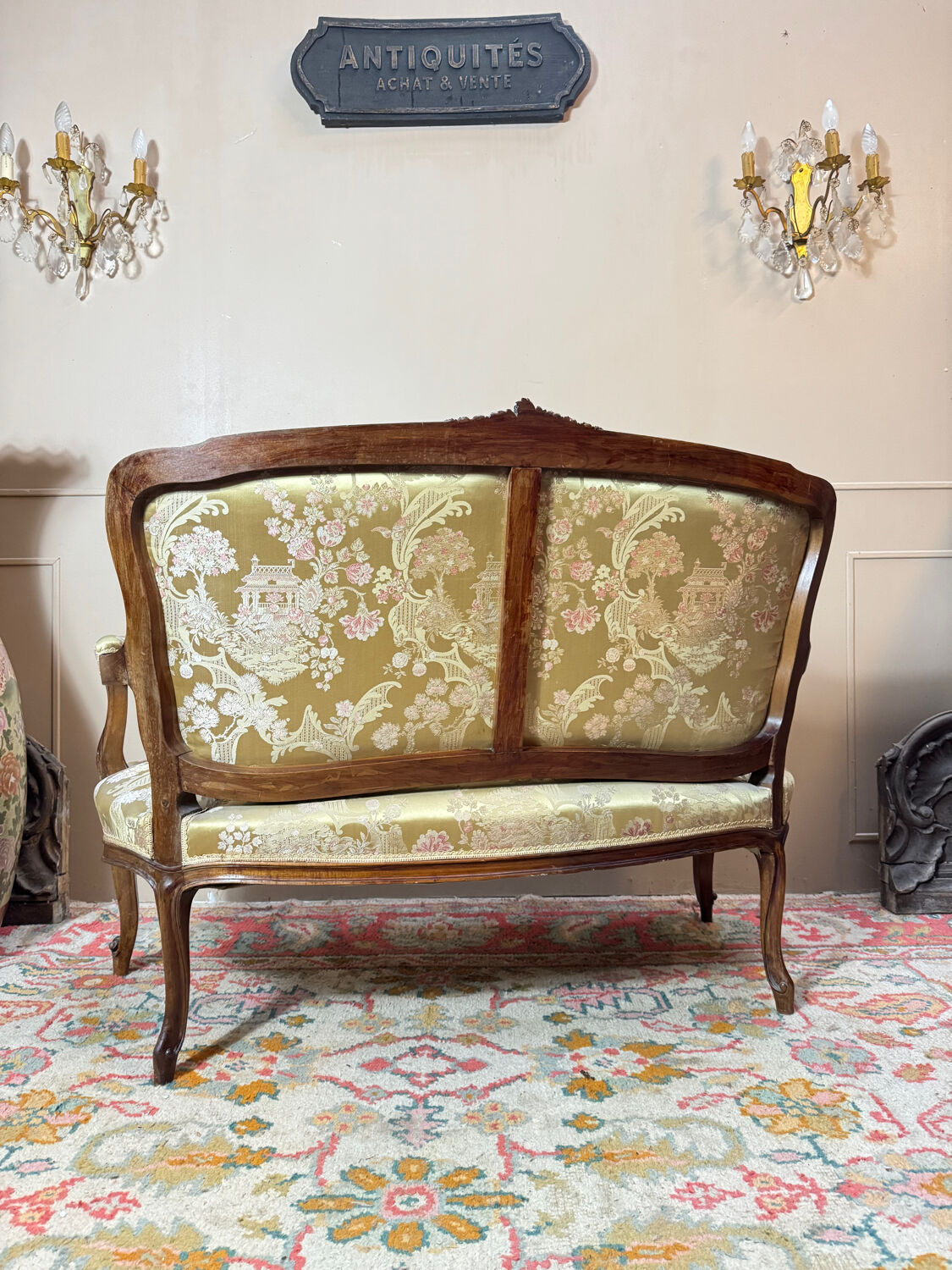 Mercie frères walnut banquette in louis xv style 19th century