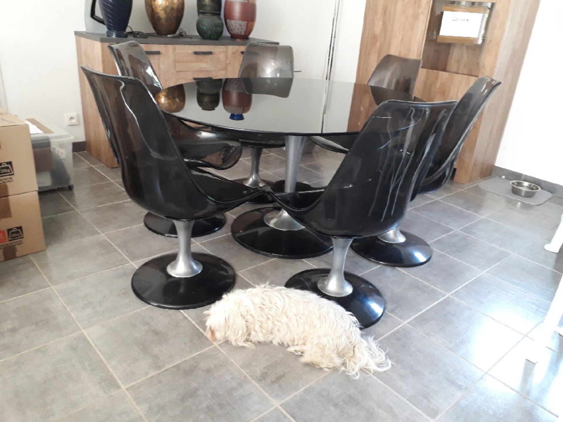 Ensemble table et six chaises Chromcraft space age années 70