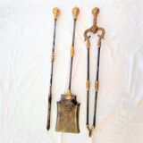 CHIMNEY ACCESSORY : CLAMP / SHOVEL / PICK in iron and brass 1 set of 3 pieces
