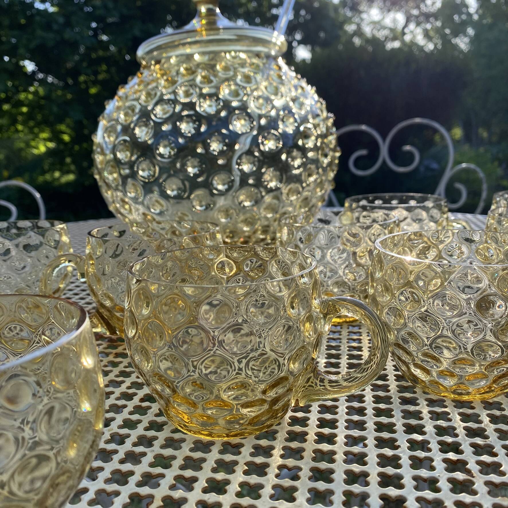 Vintage punch service in amber glass, Empoli style, 1960s-70s.