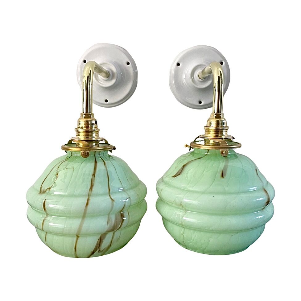 Pair of new electrified mint Art Deco sconces