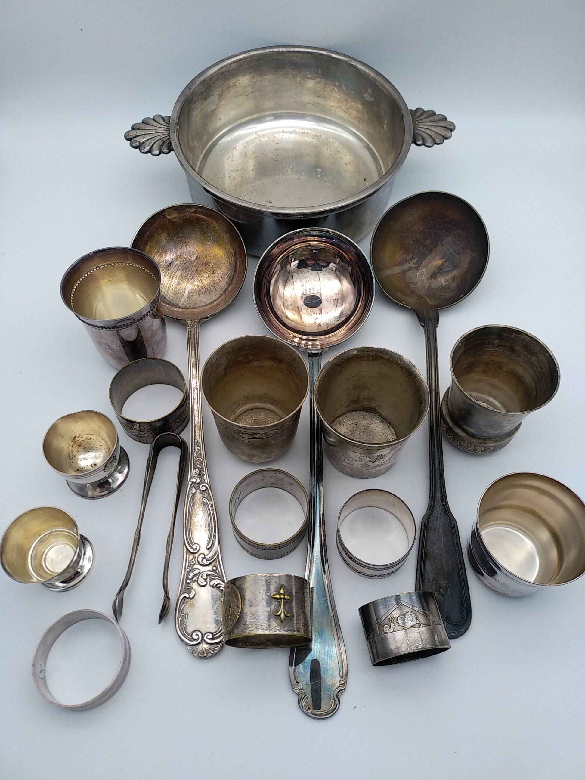 Egg cups, ladles, timpani. christofle, ercuis, sfam. silver plated.