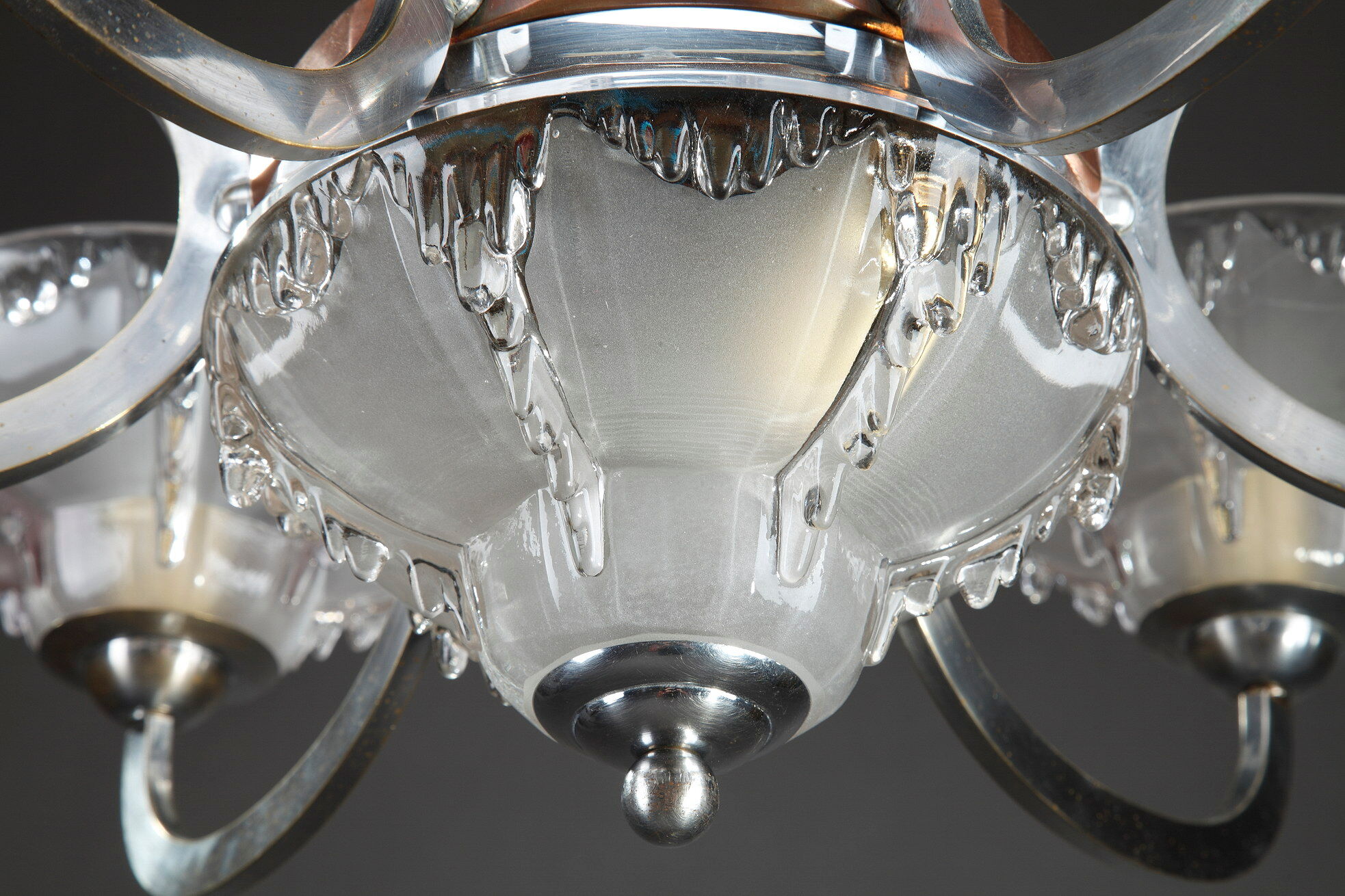 Art Deco chandelier in nickel-plated metal and copper