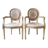 Fauteuils Louis XVI beige en tissu