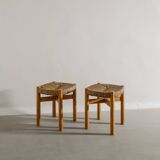 Pair of French Mid Century Wooden by Meribel Stools Charlotte Perriand 1960