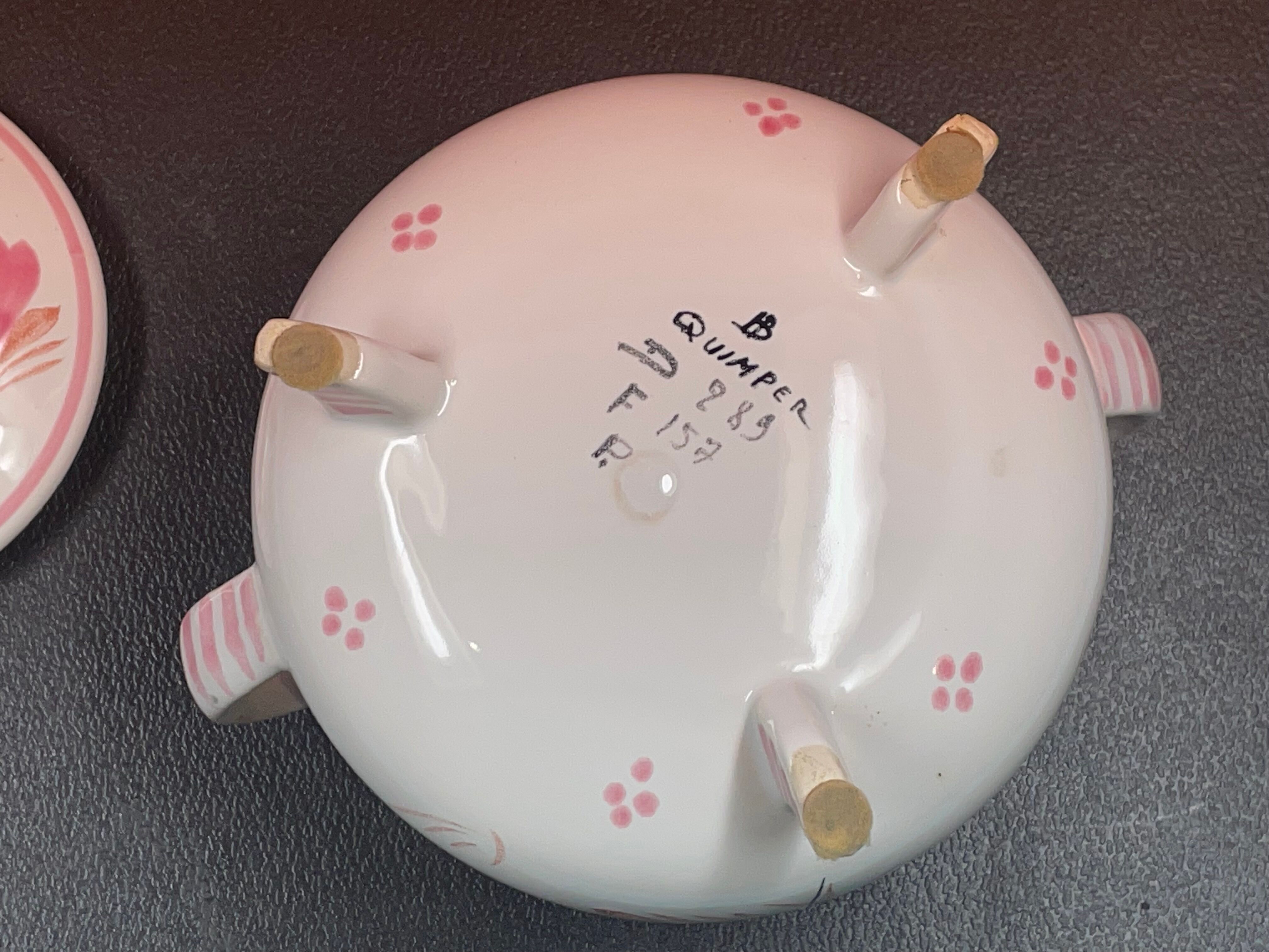 Quimper pot couvert tripode Manufacture HB Quimper H 16 cm