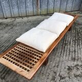 Vintage Yew Wood Bench with 3 Cushions