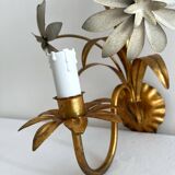 Vintage Hollywood Regency gold metal leaf wall sconce.