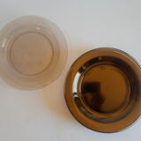 Set of 9 flat plates in smoked glass Arcoroc France 70s vintage