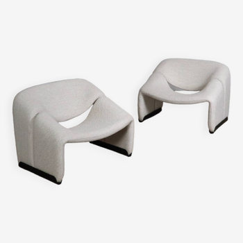 Pair Of Artifort Groovy F598 ‘M Chair’ In Bouclé By Pierre Paulin 1970s