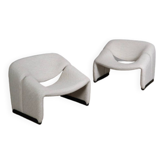 Pair Of Artifort Groovy F598 ‘M Chair’ In Bouclé By Pierre Paulin 1970s