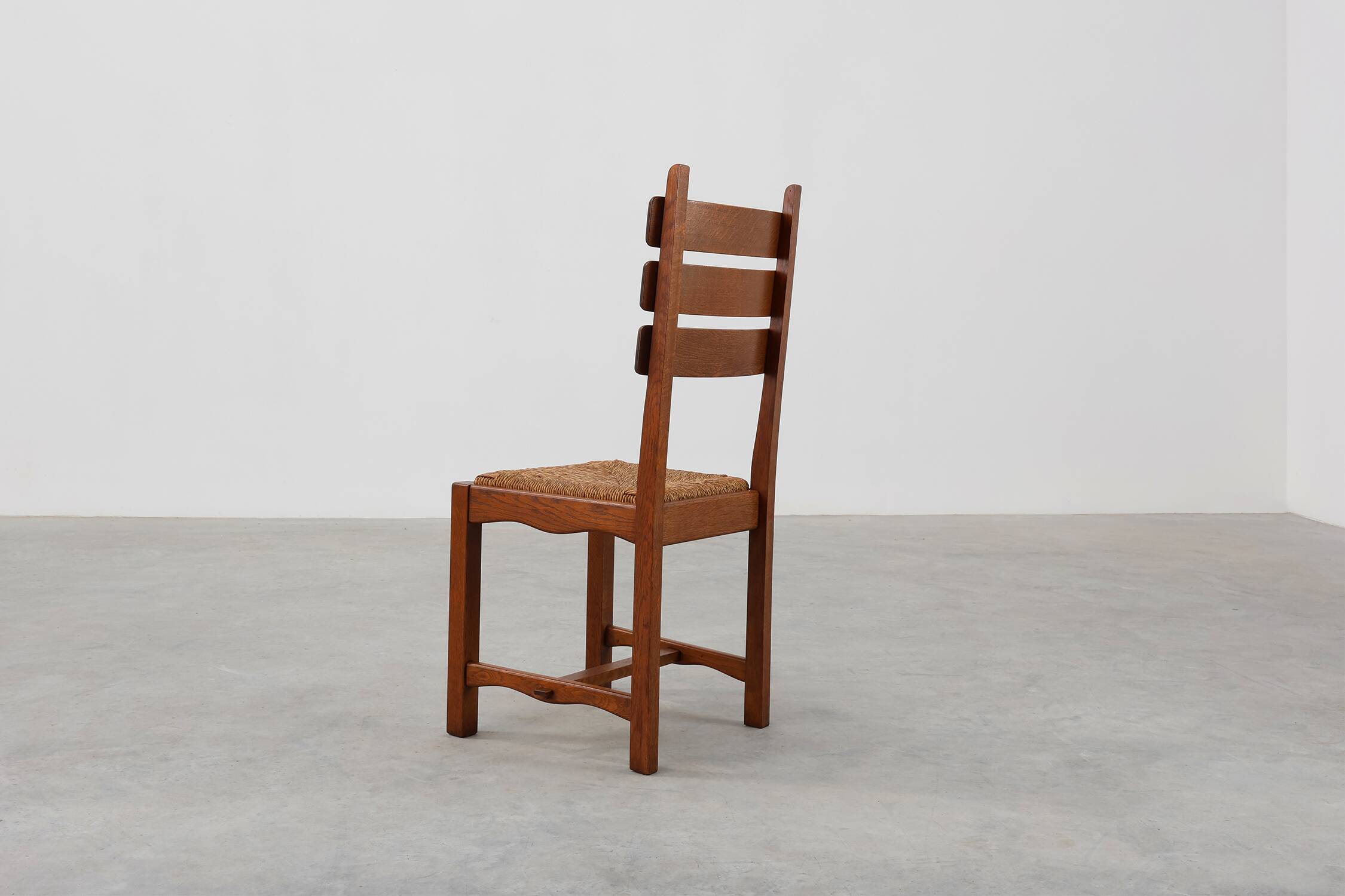 Mid-Century Brutalist Oak and Wicker Chair, Belgium, 1960
