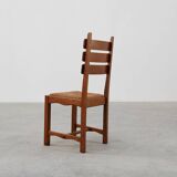 Mid-Century Brutalist Oak and Wicker Chair, Belgium, 1960