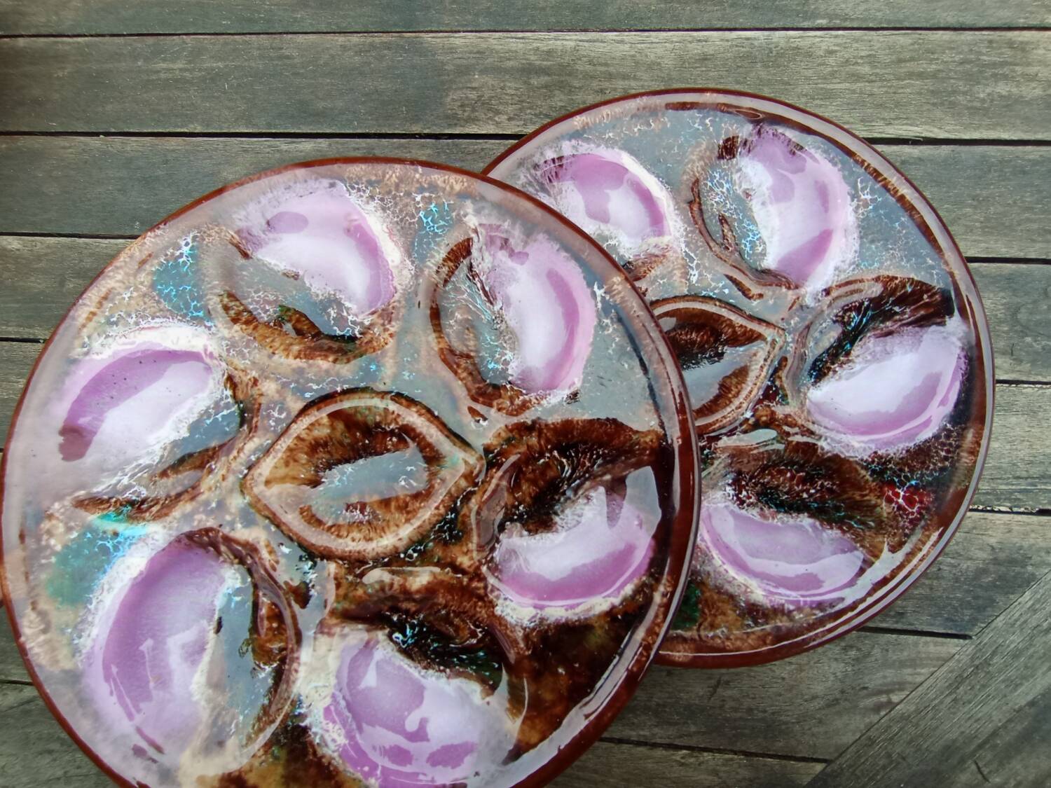 2 majolica oyster plates, Vallauris
