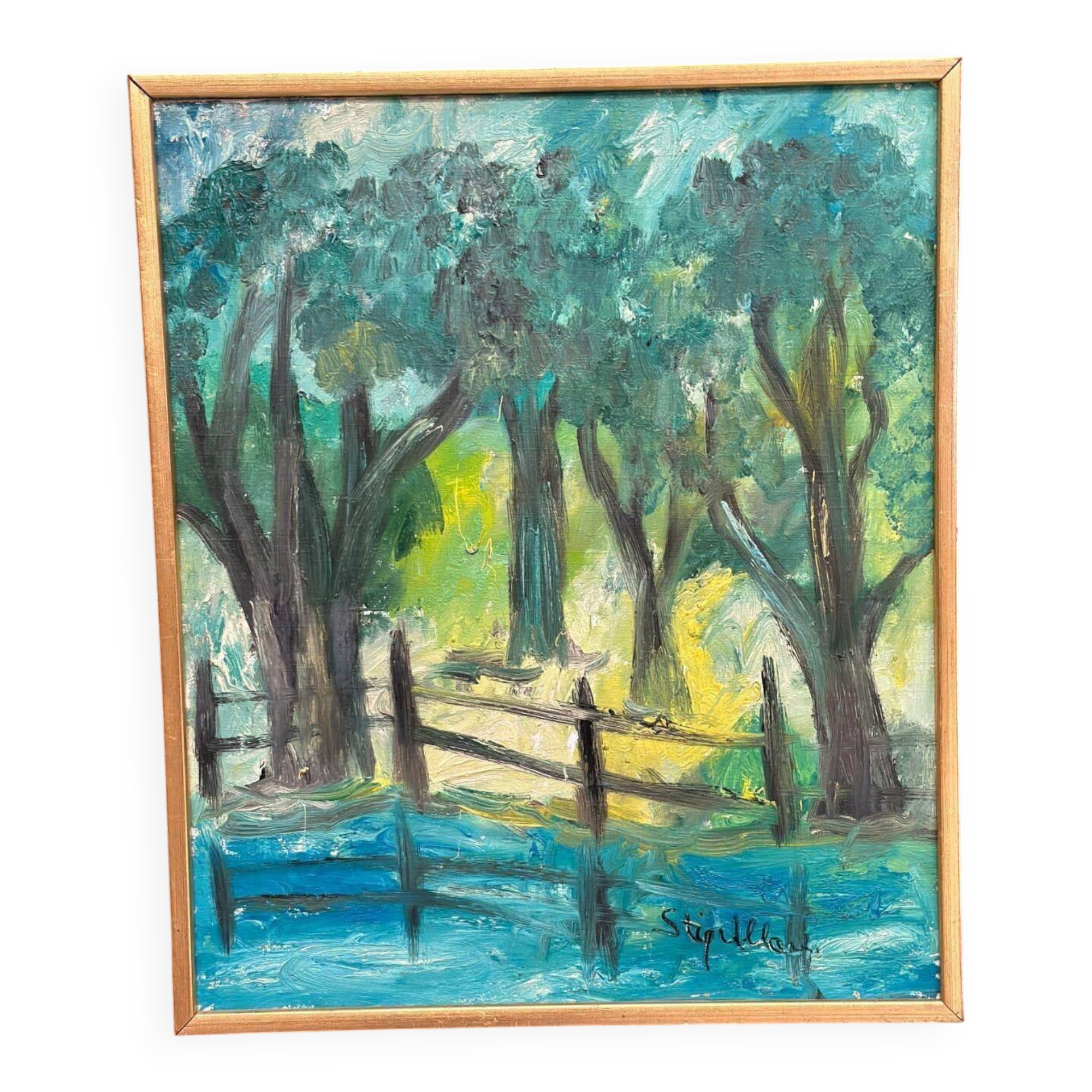 Original Swedish Oil On Canvas – “Forest Gate” By Stig Allan – Vintage & Framed – 57 × 49 Cm
