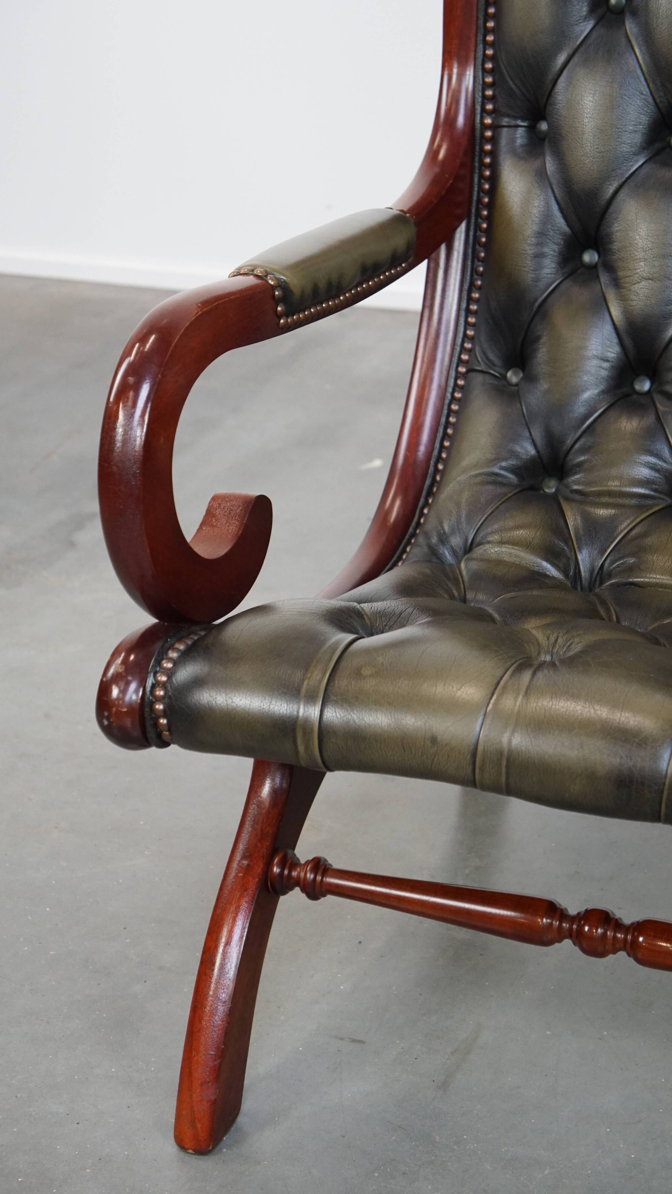 Green Cowhide Leather English Chesterfield Armchair