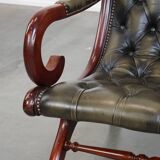 Green Cowhide Leather English Chesterfield Armchair