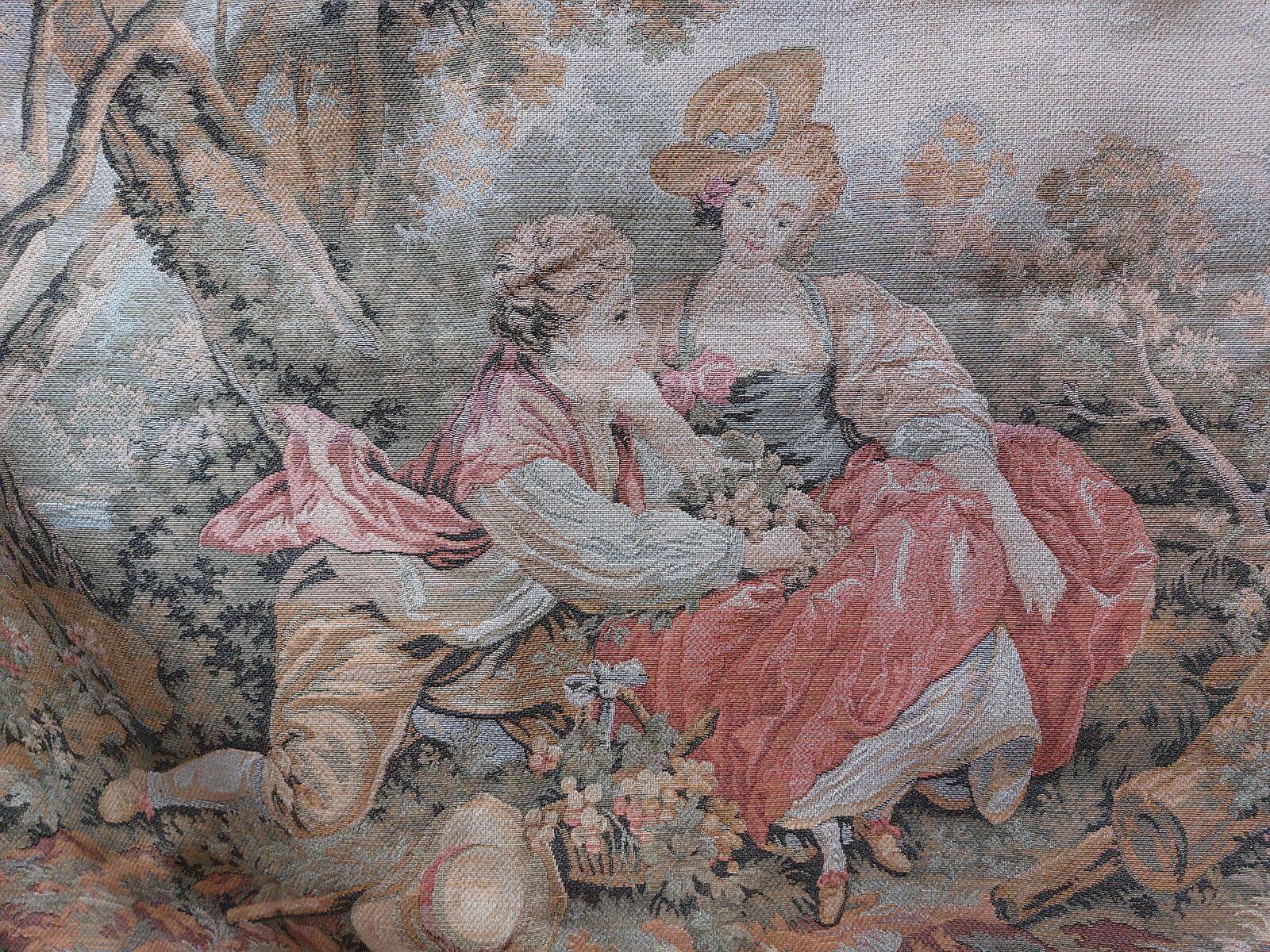 Large Aubusson-style wall tapestry with a gallant scene, 196 cm
