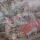 Large Aubusson-style wall tapestry with a gallant scene, 196 cm
