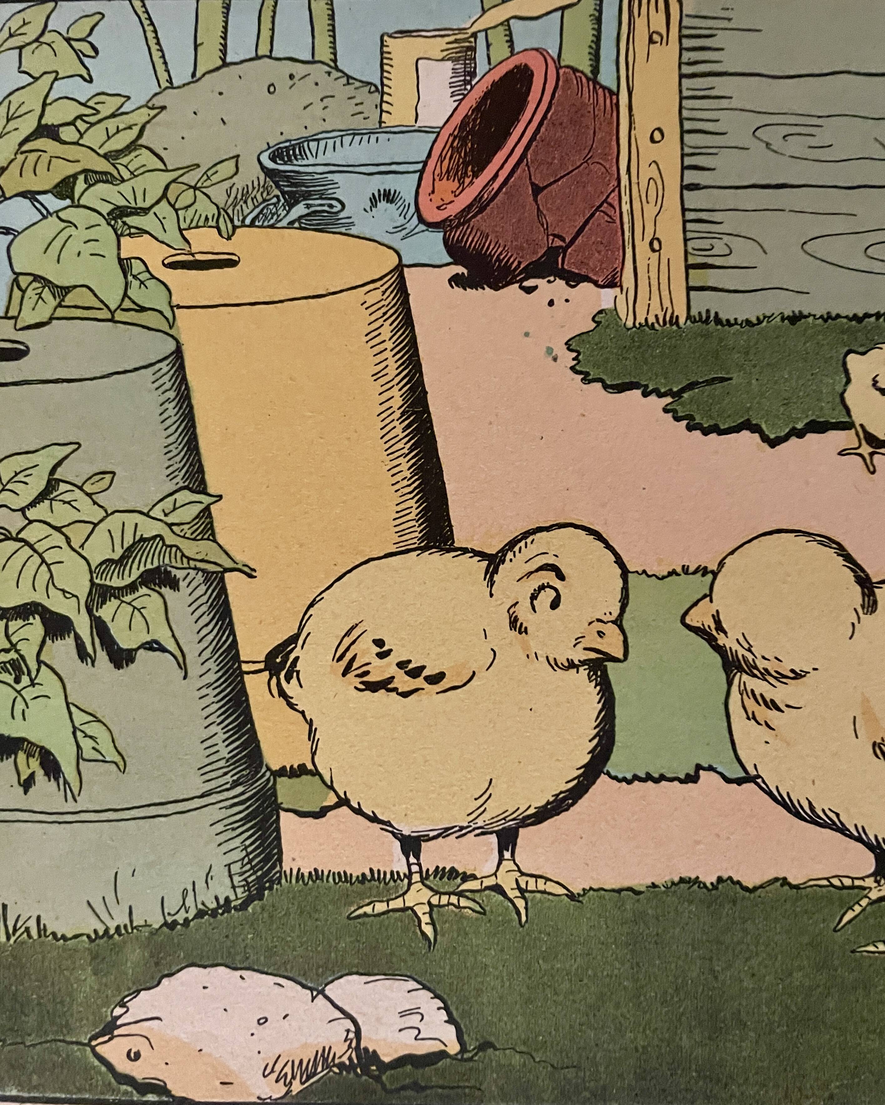 Old humorous satirical illustration of animals (chicks) - 1930