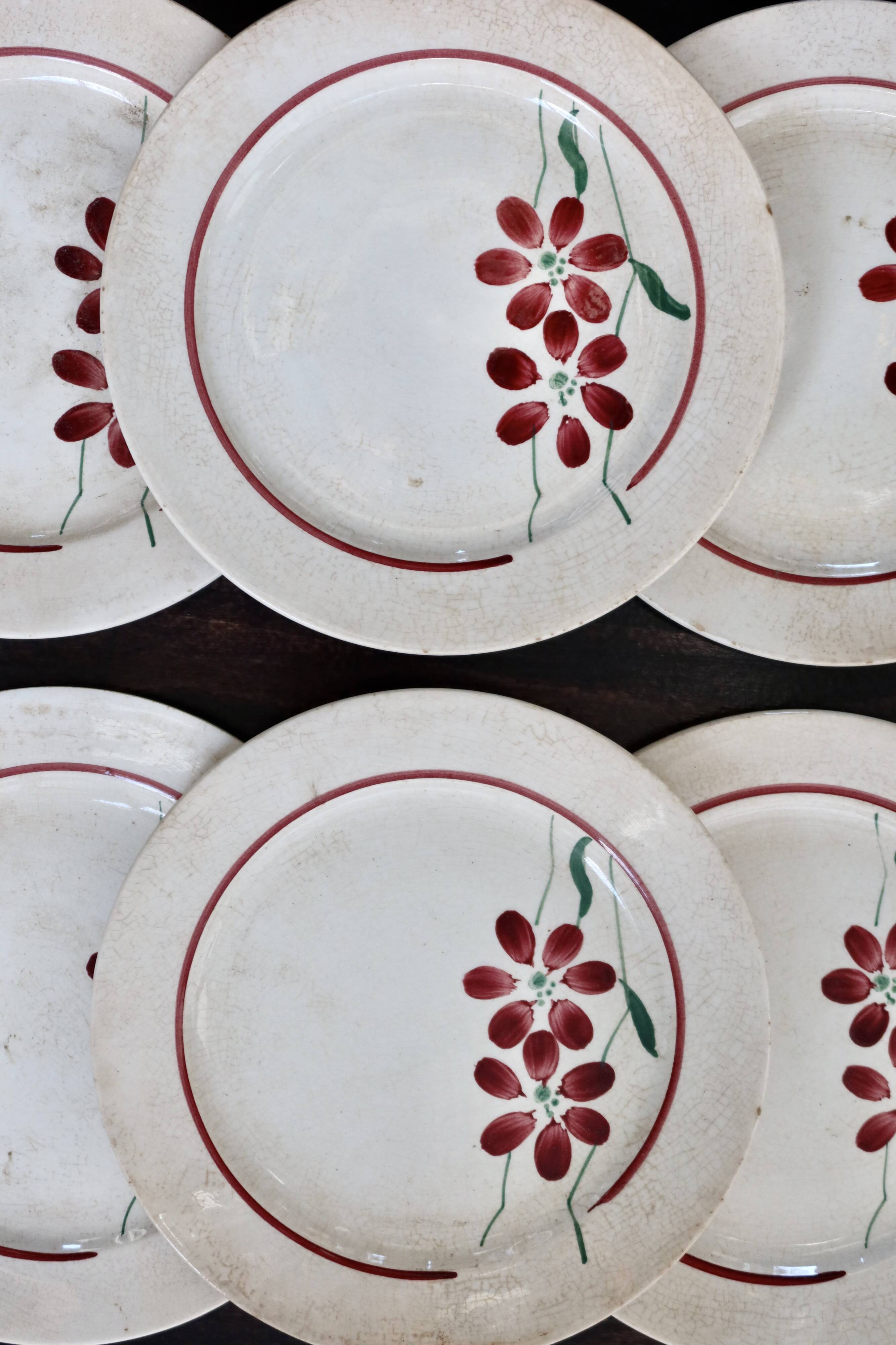 6 vintage earthenware dessert plates - Floral design