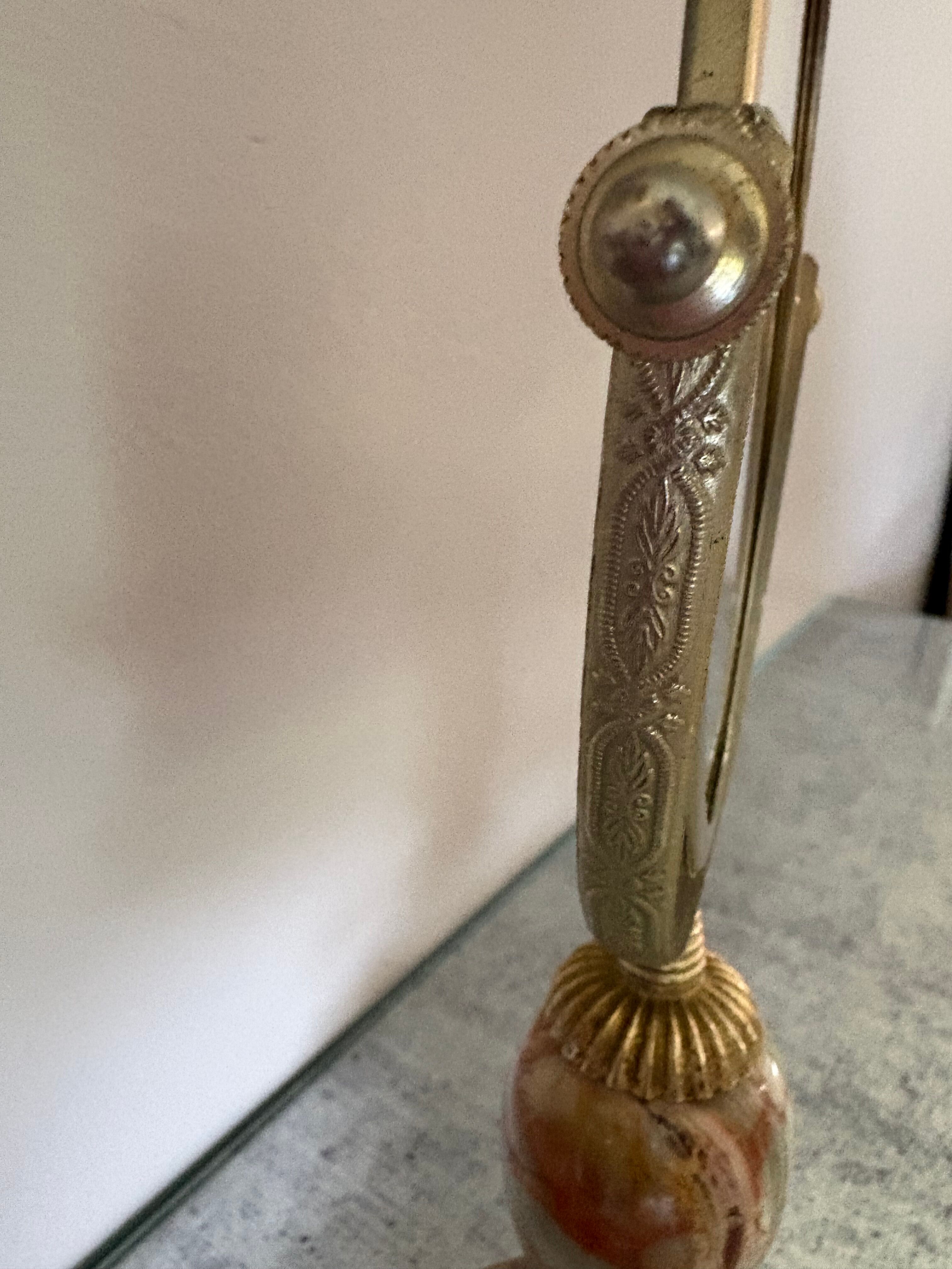 Miroir de table vintage en onyx vert et laiton doré