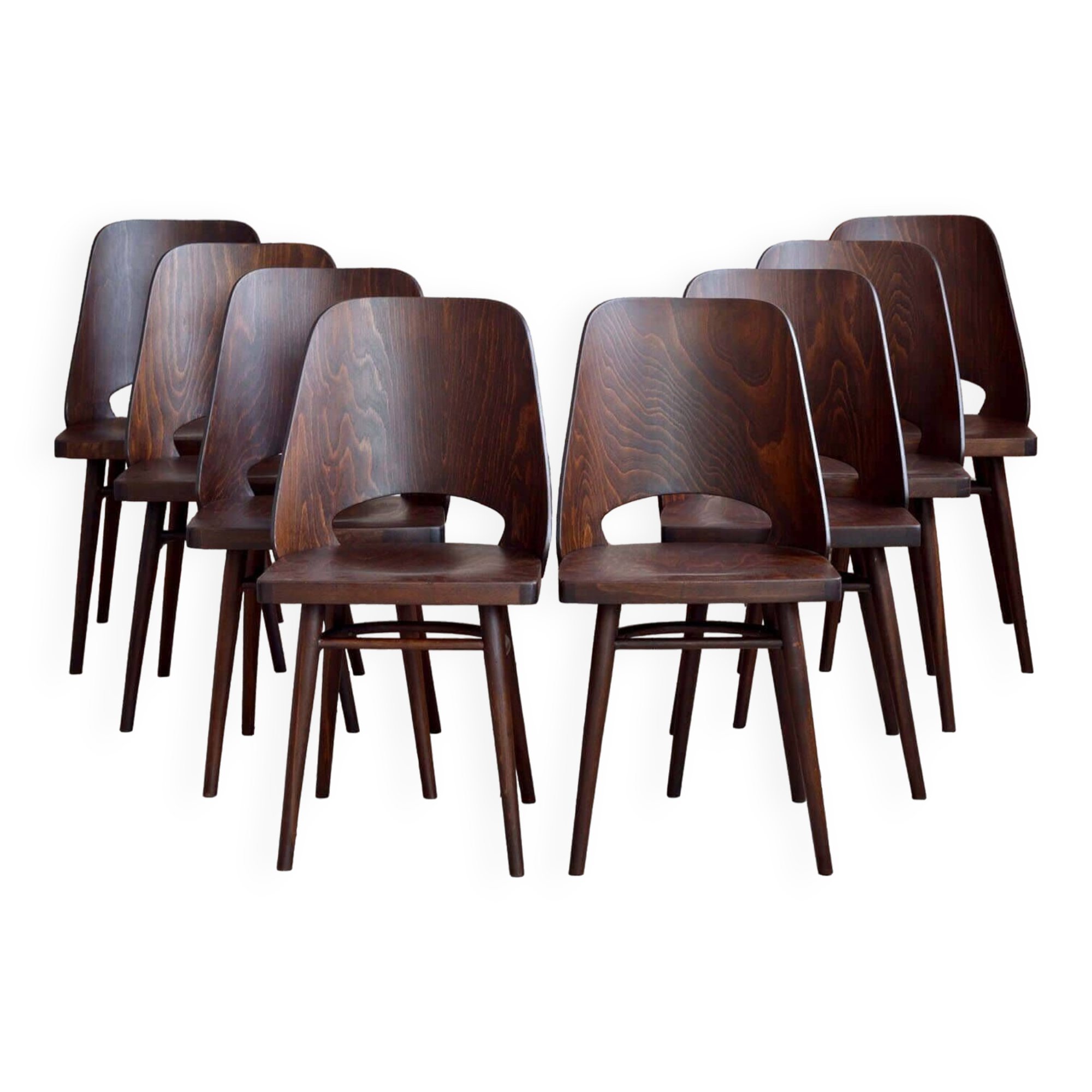 Set of 8 Mid Century Modern Dining Chairs by Radomir Hofman for TON, Model 514