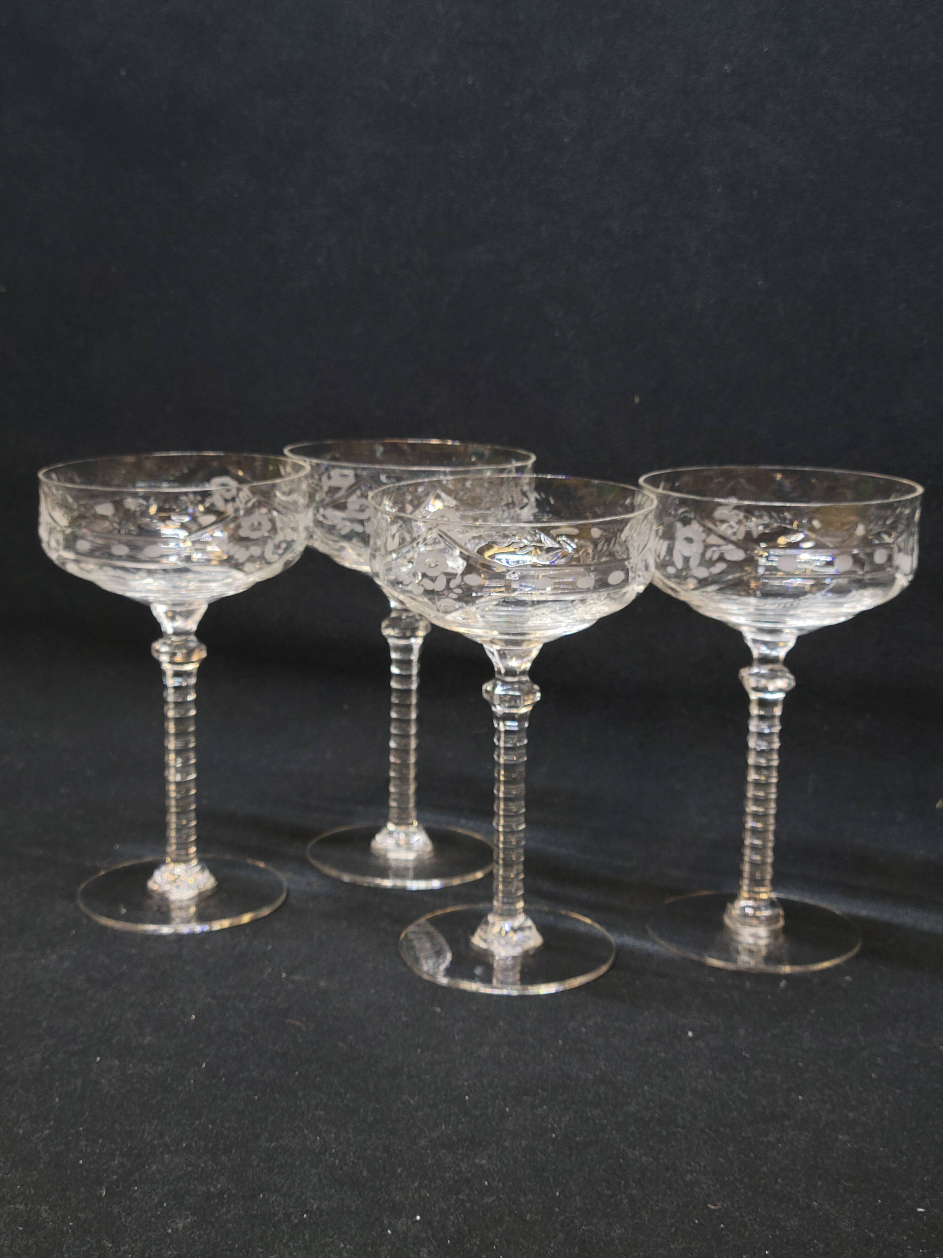 4 Libbey Rock Sharpe Crystal Champagne Coupes