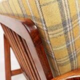 Fauteuil vintage Mid Century Design avec coussins en laine tartan jaune, Pologne, 1960