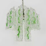 Lustre Mid-Century italien à plaques de verre suspendue décor vert