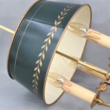 Lampe bouillotte en bronze de style Louis XVI, Trois lumières, Abat-jour peint en vert Craquelé