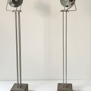 Pair of vintage floor lamps in chrome metal and cement, France 1970.
