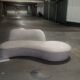 “Zoe” sofa in gray Alcantara leather by Vladimir Kagan for American