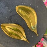 Two dishes, empty pocket vintage brass leaves