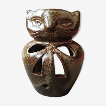 Bougeoir en grés forme zoomorphe chat - Années 1970