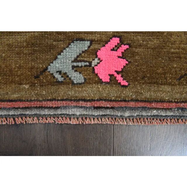 Handmade Turkish Vintage Oushak Runner Rug Pink Green Runner 105x327