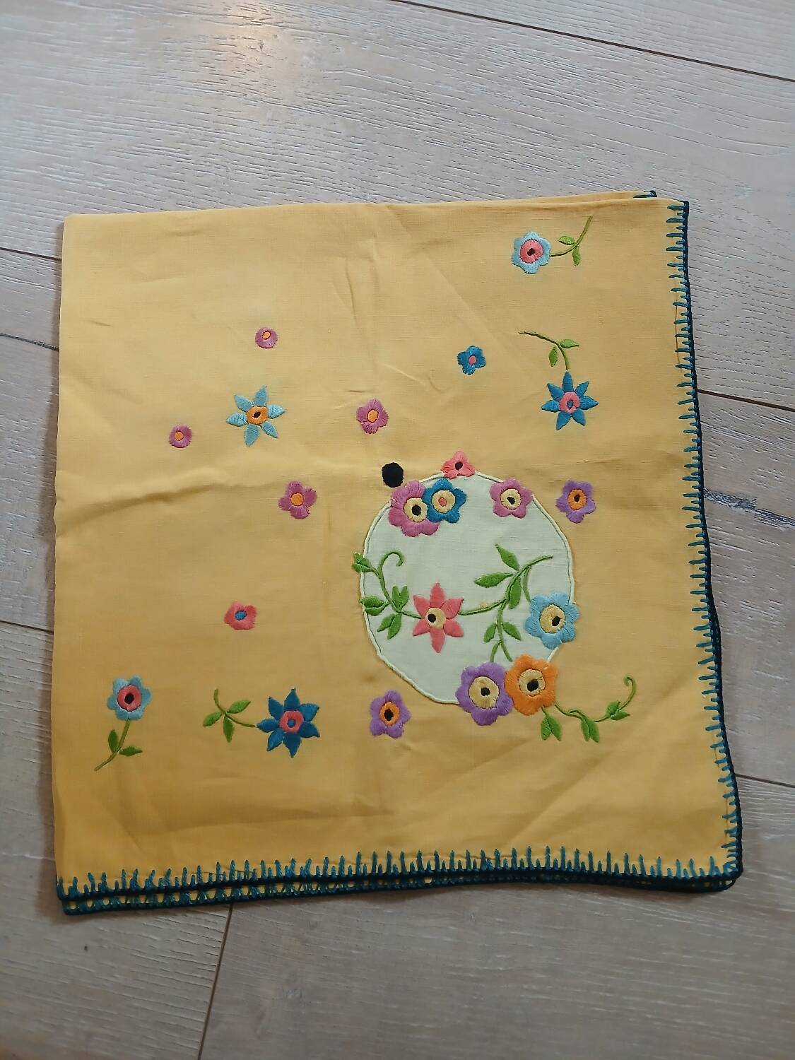 Small antique embroidered tea tablecloth
