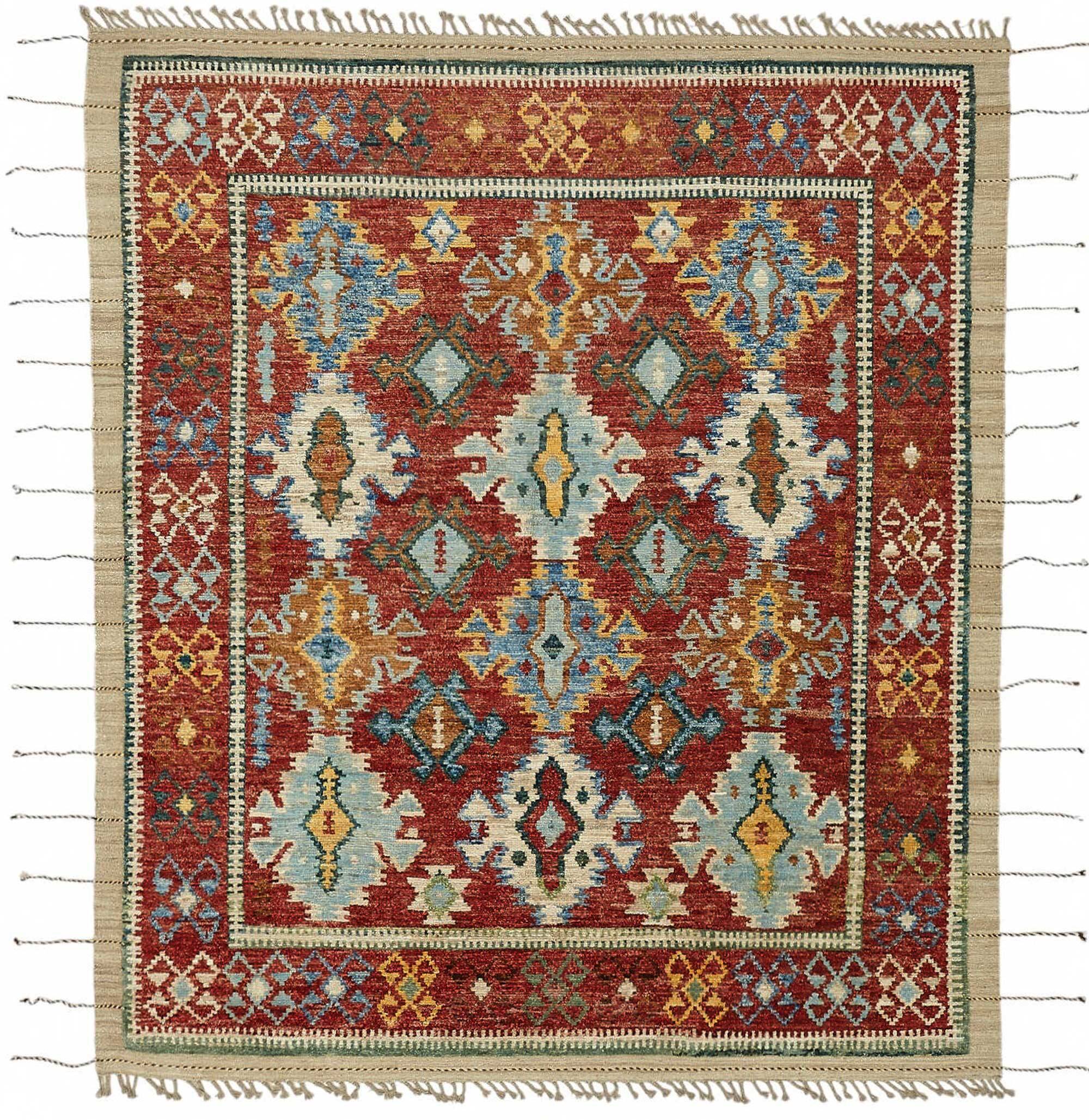 Handwoven Turkish Rustic 257 cm x 303 cm Multicolor Wool Carpet
