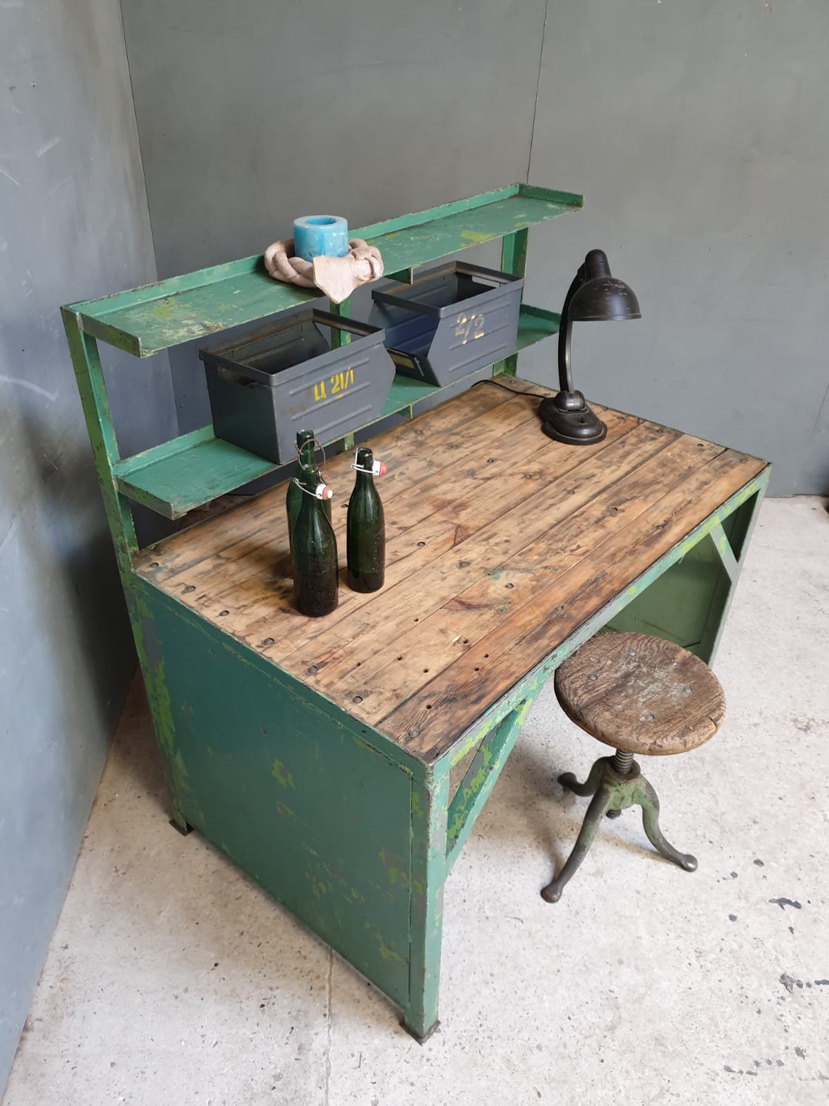 Industrial workbench, work table, desk green