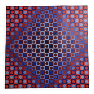 Affiche lithographique d'après Vasarely, art optique space age, années 70, 63 cm