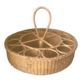 Rattan and wicker bottle and glass holder 1960