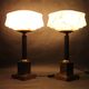 1940s Pair of Italian Restored Brass Table Lamps with Glass Shades