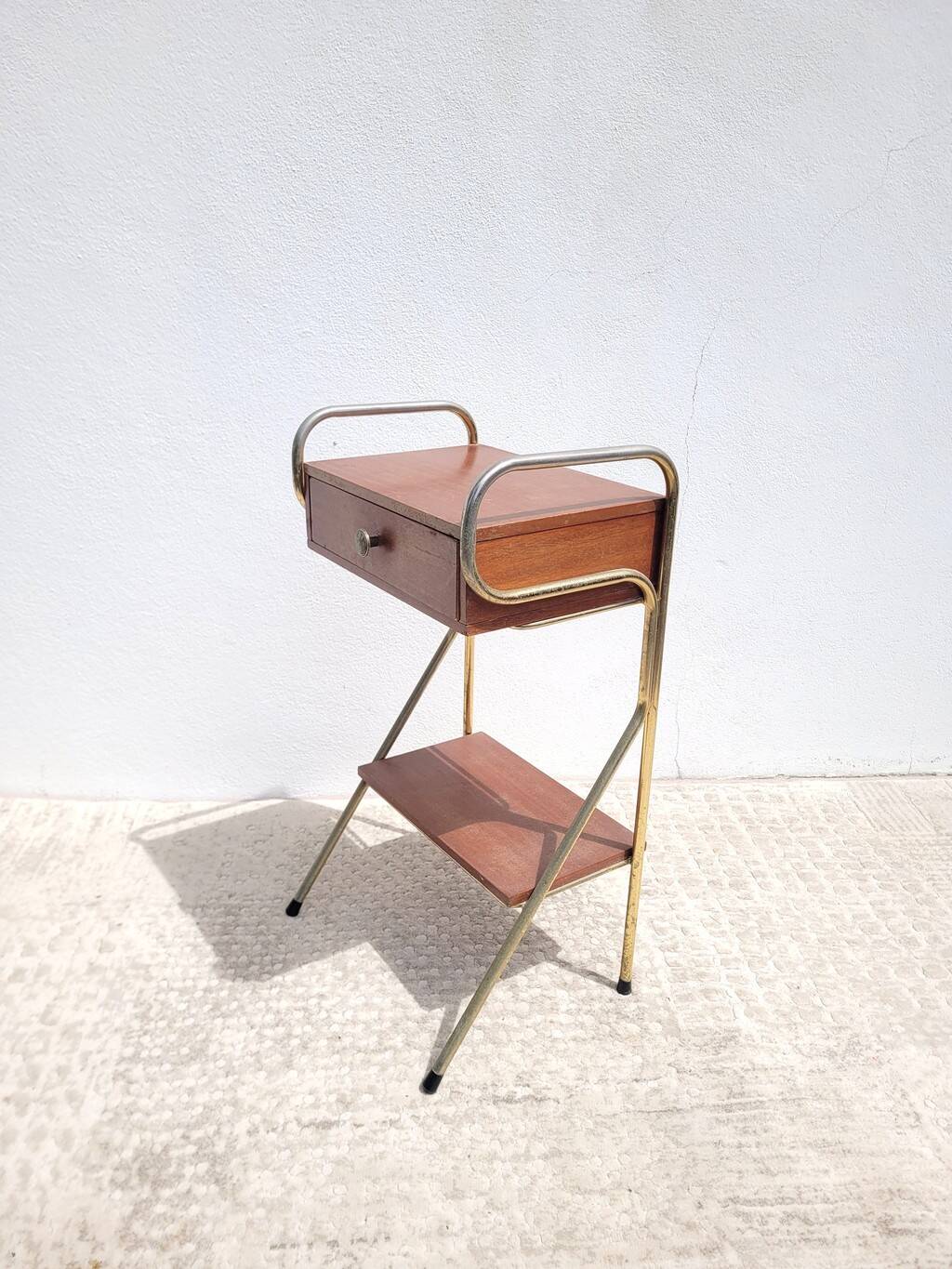 Chevet porte-téléphone vintage bois et métal