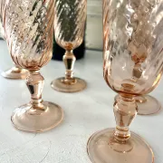 Champagne flutes pink set of 8, French swirl glass stemware rosaline